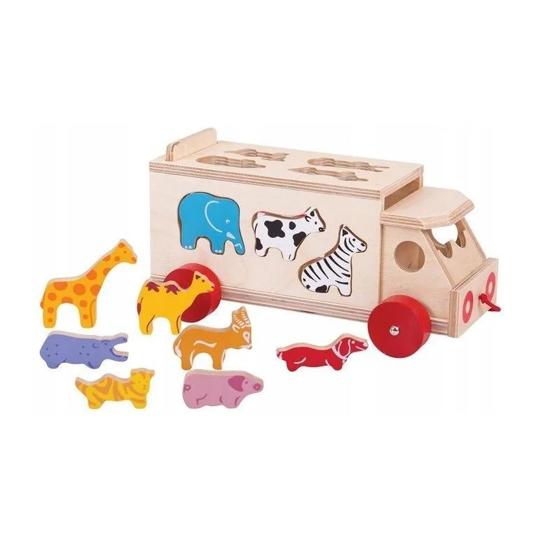 Bigjigs Toys Drewniany Sorter Ciężarówka ze Zwierzątkami