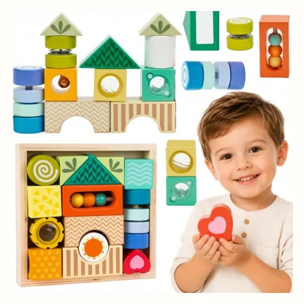 Classic World Klocki sensoryczne Montessori 7 funkcji (14 elementów)