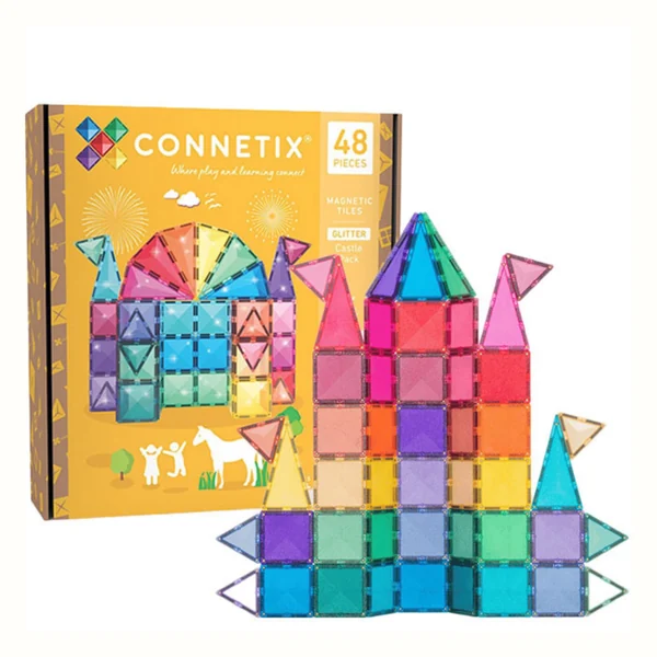 Klocki magnetyczne Connetix Glitter Castle Pack (brokatowy zamek), 48 elementów