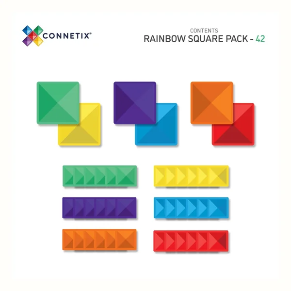 Klocki magnetyczne Connetix Rainbow Square Pack, 42 kwadraty