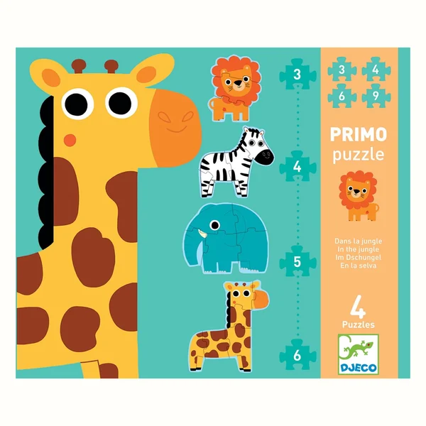 Djeco Primo Puzzle Dżungla (4 układanki, 18 elementów)