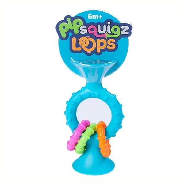 Grzechotka przyssawka PipSquigz Loops, niebieska, Fat Brain Toys