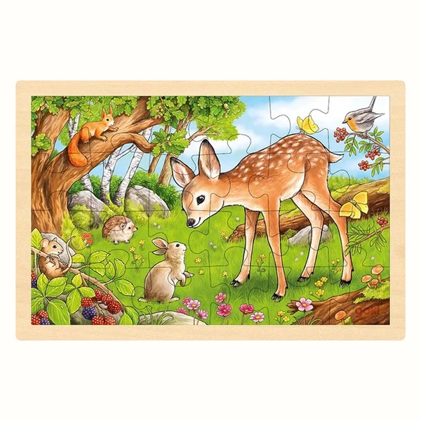 Drewniane Puzzle Jelonek Zwierzęta Las Układanka 24 elementy Goki