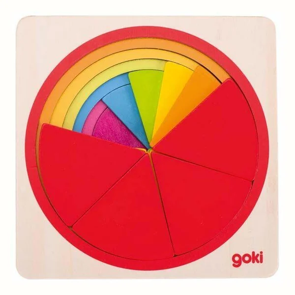 Goki Tęczowe Koło Puzzle Warstwowe Drewniane Montessori Kolory 3+