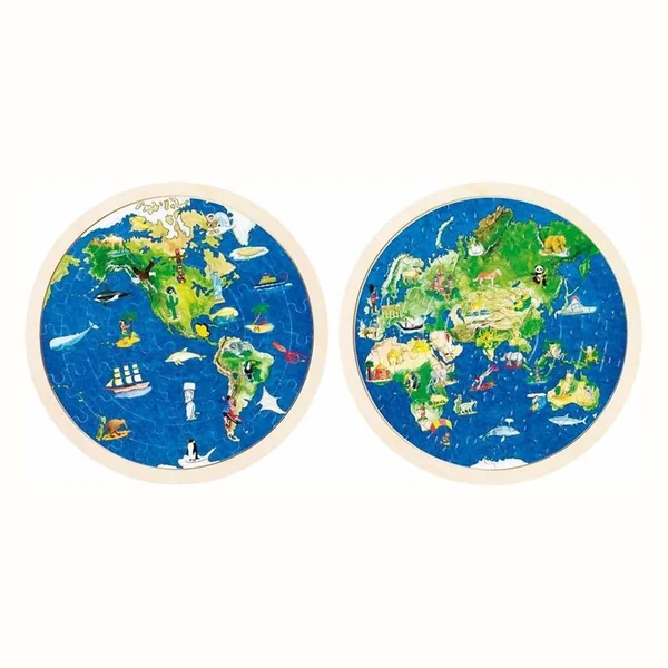 Układanka dwustronna Kula ziemska Puzzle drewniane Mapa świata Goki