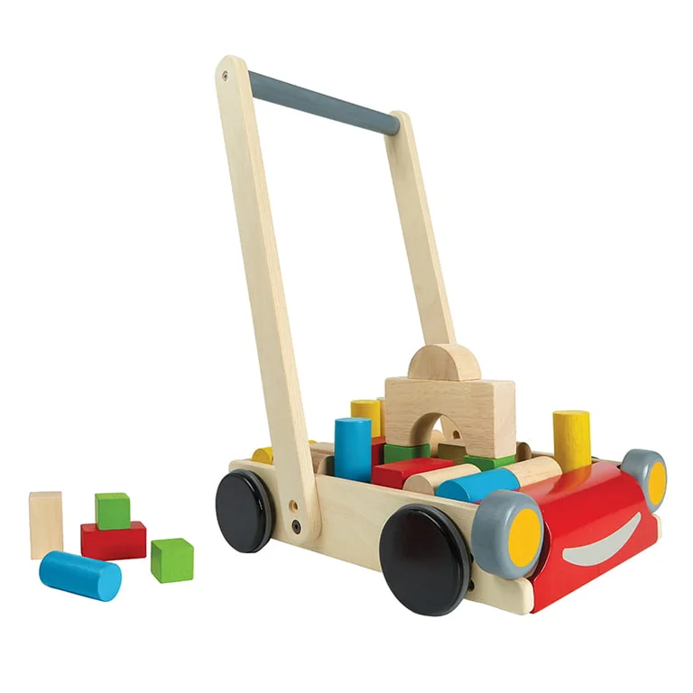 Hape Pchacz Wozek Drewniany z Klockami