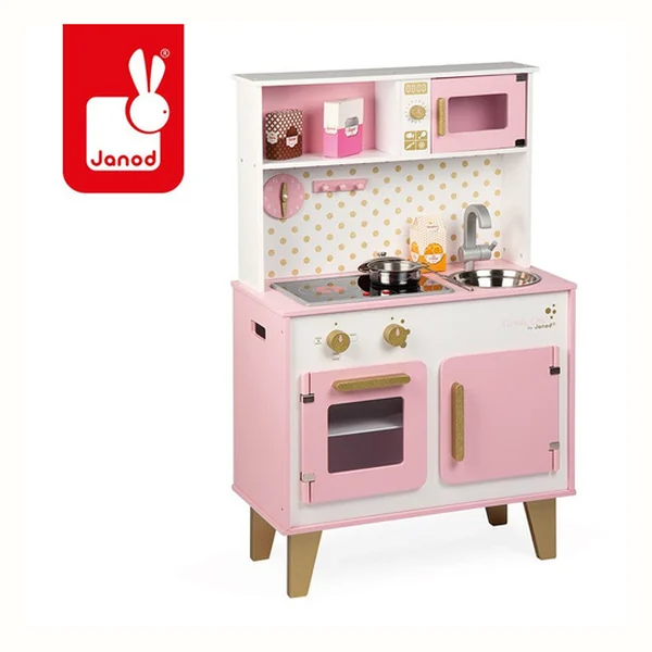 Janod Duża kuchnia drewniana z dźwiękiem i 6 akcesoriami Candy Chic