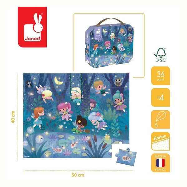 Janod Puzzle w walizce Wróżki i lilie wodne 36 elementów