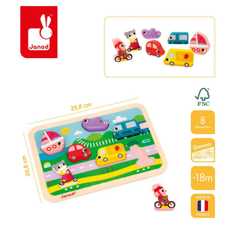 Janod Puzzle z uchwytami Pojazdy