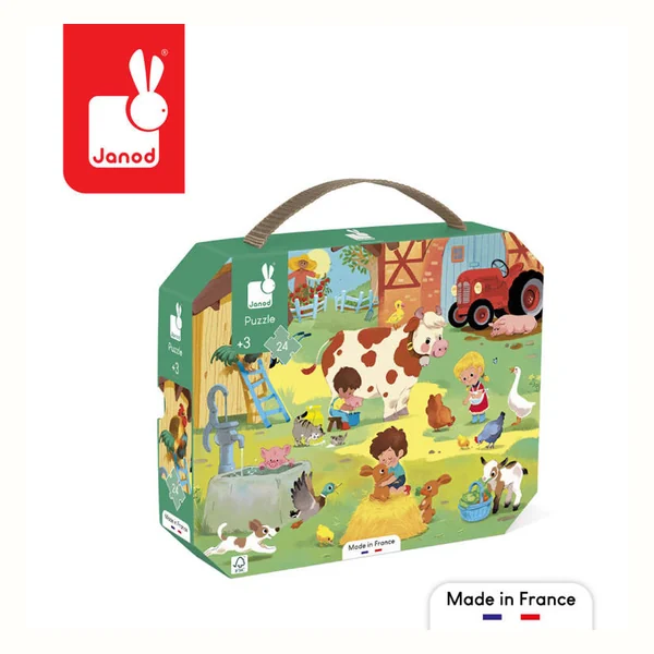 Janod Puzzle w walizce Dzień na farmie - 24 elementy