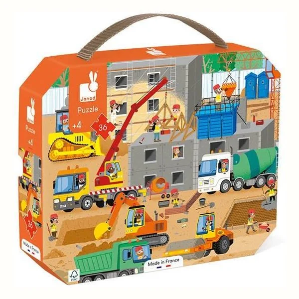 Janod Puzzle w walizce Plac budowy (36 elementów)