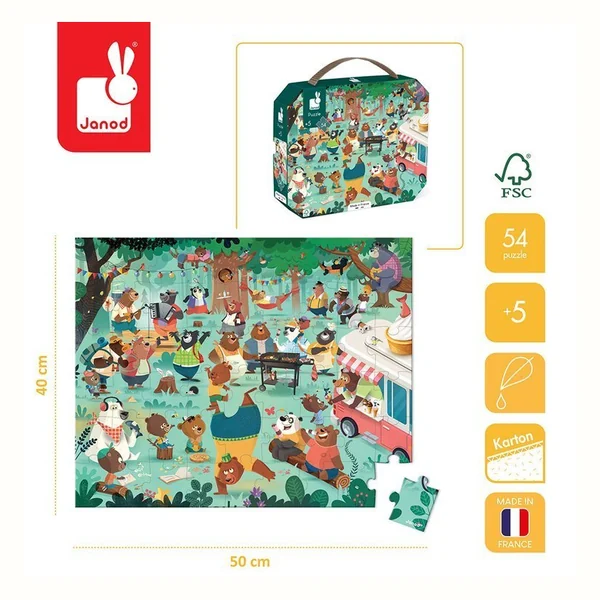 Janod Puzzle w walizce Rodzina misiów - 54 elementy
