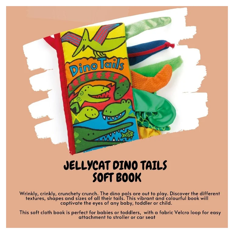 Jellycat Dino Tails — Sensoryczna Książeczka Dinozaury