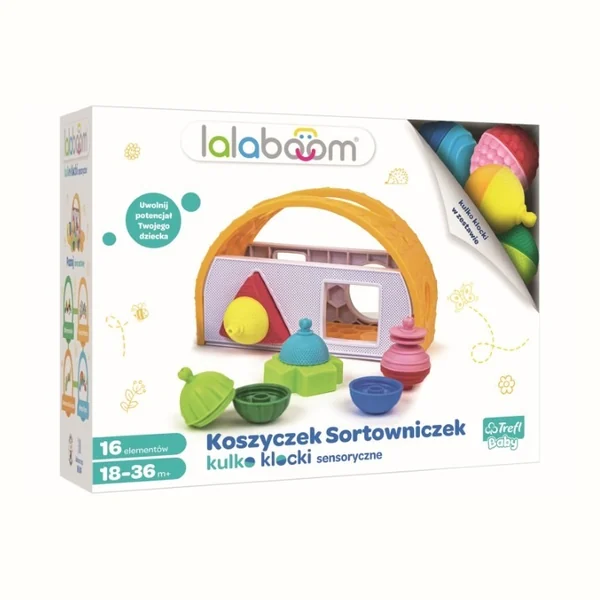 Lalaboom Koszyczek Sortowniczek, kulko-klocki sensoryczne (16 elementów)