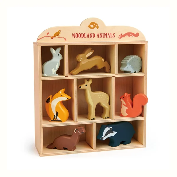 Tender Leaf Toys Leśne zwierzęta, drewniane figurki z półką