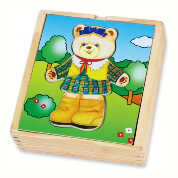 Viga Drewniane puzzle Ubierz misię, układanka w pudełku