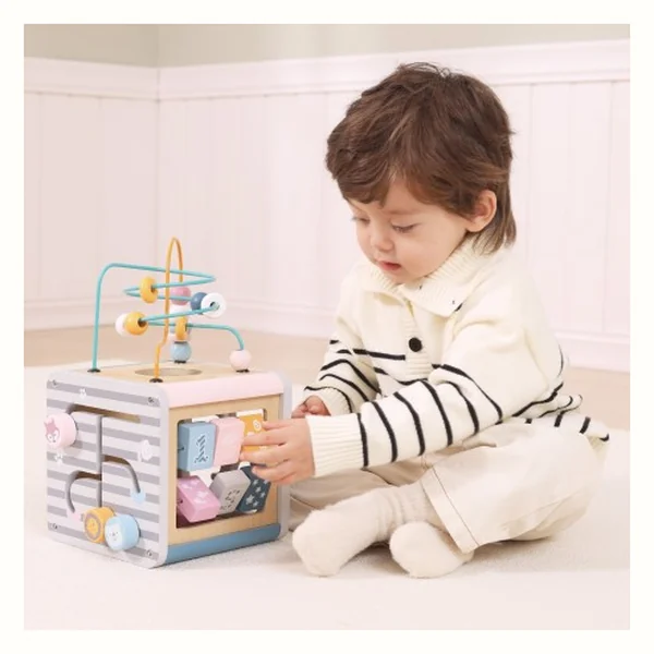 Viga PolarB Activity Box Drewniane Edukacyjne Centrum Gier 5w1 kostka