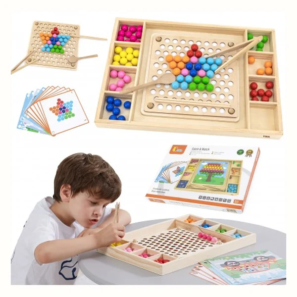 Viga Drewniana gra Kulki Złap i Dopasuj (Montessori)