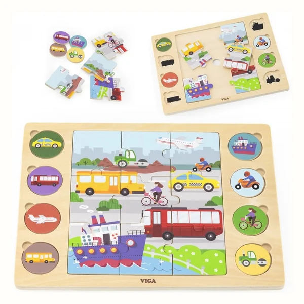 Viga Drewniane puzzle Odgadnij po cieniu: środki transportu (17 el.)
